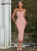 Casual Dresses 2024 Sexy Women's Strapless Sleeveless Mint Green Bandage Dress Bodycon Backless Midi Cocktail Evening Party Vestidos