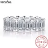 Vecalon Eternity Band Promise Ring 925 Sterling Silver Emerald Cut Diamond CZ Weddingband Rings for Women Men Fine Jewelry 225W