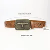 Riemen één pu lederen mode vintage cowboy riem koe head gesp gokkelkrullend gras patroon botanische embossing met jeans