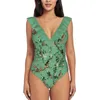 Swimwear de mujeres Monkey Mundo verde Sexy One Shoulde Piece de traje de baño Patchwork Monokini Planta de flores Naturaleza