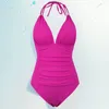 Swimons de maillots de bain pour femmes Fashion Bathing Bathing Ve V coud halter bodySuit solide Couleur de maillot de bain sexy sans dossier