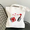 Sacos de compras feminino feminina lona bolsa de sacola compras de unha impressão bolsas casuais ombro grande dobrável para senhora