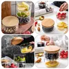 Dinnerware 2 PCs Bambu e vedação de madeira Tampa de vidro Jar garrafa tampa de armazenamento doméstico Tigela Protetor de maçom