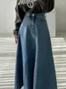 Jupes longues jupe femme denim de pace d'été dames A-line haute taille lâche bouton single y2k stt jambe vintage burr coreen 2024