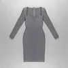 Casual Dresses 2024 Women Solid Color Low Cut Long Sleeve Bodycon Knee Length Bandage Dress Elegant Fashion Cocktail Night Club Party