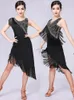 Abbigliamento set di disfrazi Latino para mujer traje de salsa ropa tango vestidos baile con borla negra