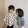 T-shirts zomer Koreaanse stijl jongens meisjes dot korte mouwen losse t-shirt unisex kinderkinderen zacht katoen casual t-shirtl2405