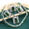 Geometric Green Emerald 925 Sterling Silver Jewelry set for Women Bracelet Hoop Earrings Necklace pendant Ring Birthday Gift 240506