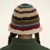 Winter Korean Handmade Crochet Striped Bucket Hat Women Retro Contrast Color Warm Fisherman Hat Girl Fashion Knitted Beanies Hat 240430
