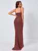 Robes décontractées Soirée de luxe pour femmes 2024 Elegant Brown Red Sans manches sans manches perles paillettes maxi maxi longues célébrités de fête