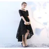 2019 New Gothic Black High Low Wedding Dresss with Half Sleeves v 넥 inforfmal 여성 비 전통적인 신부 가운 전통 결혼식 2360