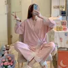 Women's Sleepwear Pajama Sets Women Simple Long Sleeves Daily Trendy Chic Fit V-neck Japanese Style Leisure Spring Soft Loose Bows