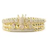 3pcs establecido Beads de oro de lujo Royal King Crown Dice Dice Cz Ball Pulsera de bolas Mensas de moda brazaletes para hombres Joyas 335K