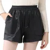 Short féminin Femmes élastiques hautes taille fausse cuir sexy slim slim slim pu avec poches club de fêtard de la mode décontractée