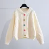 Tricots de tricots pour femmes couleurs massives veste de chariot coréen cardigans de mode coréens vêtements pour femmes vêtements d'hiver bouton coloré sweet