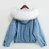 Jackets para mujeres con capucha de pieles delineador de algodón largo Denim para mujeres Invierno Hardy cálido abrigos femeninos