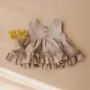 Robes de fille un ensemble de filles de petite fille costumes 0-2t d'été en coton en lin en rayons de couleur