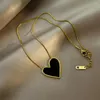 Kedjor rostfritt stål Big Black Love Heart Pendant Necklace For Women Girl Fashion Choker Icke-blekande smycken Valentins dag gåva