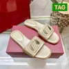 New designer sandals Vlogo Cut-out Calfskin Slide womens slippers platinum Ivory Pearl Natural fluor yellow summer beach sandal flats slides luxury women slipper