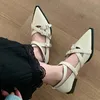 Casual Shoes Fashion Metal Buckle Footwear Black Women Flats 2024 Cross-tied Female Pointed Toe Shallow Ladies Flat With