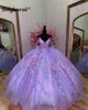 Glitter Lavender Princess Quinceanera Dresses With Bow Off Shoulder Sequins Floral Appliques Beading Sweet 15th Prom Party