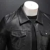 Herrmotorcykel läderjacka stor storlek Pocket Black Zipper Lapel Slim Fit Male Spring Autumn High Quality Pu Coat 240430
