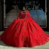 Elegant Red Sweetheart Princess Quinceanera Dresses Applique Lace Beads Tull Corset Sweet 16 Dress Vestidos De 15 Anos Birthday