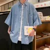 Camicie casual maschile blu denim maniche corta uomo estate sottile coreano top vintage vintage oversize camicette di cardigan larghi man y2k vestiti