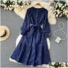 Vestidos casuais básicos Uma linha feminina Hollow Out Dress Lace roxo Up Slim Elegant Vestido Temperament Sweet Korea Chic Summer 2023 Drop Dhxsk