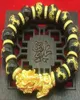Złota platowana bransoletka 3D Pixiu czarne koraliki obsydianowe transfer szczęścia bransoletka