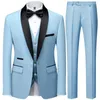 Men Mariage Color Block Collar Suits Jacket Trousers Waistcoat Male Business Casual Wedding Blazers Coat Vest Pants 3 Pieces Set 240507