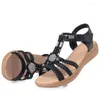 Sapatos casuais yaerni 2024 verão plus size fivela strap feminino sandálias de reposição de flores de miçangas gladiator sandalias mujer