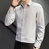 Мужские повседневные рубашки мода с твердым цветом одежды с длинным рукавом 2024 Весенняя осень негабаритная свободная топ-вершины корейская рубашка