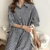 Blouses feminina Plazson coreano Moda de manga longa Vestido de camisa comprida CHIC Turndown pesco