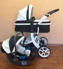 Strollers# Leather 2 in 1 Baby StrollertWo Way Strollercar stoel Pasgeboren BassinetTravel Wit Vouw Baby Strollerbaby Voer PRAM T240509