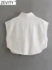 Blouses pour femmes Zevity Fashion Couleur solide Double Pocket Patche Brousse de jean Boulie-bouton Femme Shirt Chic Chemise Crop Blusas Tops