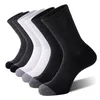 Premium solide dikke dikke heren comfortabel fijn gestreepte katoenbedrijf midden-kalf zwarte sokken, dubbele naald geribbeld ontwerp, groothandel 5 paar/lot