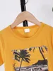 Ensembles de vêtements pour garçons en deux parties Tropical Street Olive Tree Car Imprimé T-shirt à manches courtes et Shorts ordinaires Summer Style