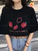 Damen Hoodies Strawberry Print Crew Neck-Baumwoll-T-Shirt Casual Short Sleeve Hemd für Frühlings Sommerkleidung Vintage ästhetisches Oberteil