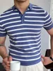 Polos Men's Summer Blue Striped Busined Pull à manches courtes à manches courtes