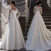 2019 Modestos vestidos de novia de manga larga China en V Neck, una línea de encaje de marfil y vestidos de satén de Novia, vestidos de novia de novias, China personalizada 224s