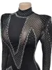 Beyprern Schöne schwarze Mesh Patchwork Crystal Jumpsuit Glam Damen -Strass -Rodness -ROMPERS -Geburtstags -Outfits sexy Clubwear 240510