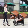 Strollery# 2024NEW luksusowe bliźniaki dziecięce bliźniaczkowe rama pu skórzana prambaby może usiąść i leżeć wózek do wózka dziecięcego T240509