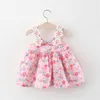 Robes de fille bébé robe d'été douce sangle imprimé coton bow plage plage enfants mignons vêtements doux