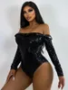 Women's Swimwear 2024 One Piece Swimming Suit Sequin Performance Dress Sexy Party Nightclub Off The Shoulder Dre