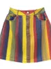 Skirts Cool Contrast Color Rainbow Striped Denim Skirt Women High Waist Hip A- Line Mini Girls Faldas 2024 Summer