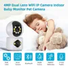 IP -камеры 4MP Dual Lens PTZ камера Двойной экран Baby Monitor Автоматическое отслеживание искусственного интеллекта.