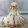 Superbes robes de mariée musulmanes blanches avec robe de mariée en dentelle en dentelle dorée