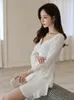 Casual Dresses Korean Fashion Lady Formal White Asymmetrical Short Dress Women Clothes Sweet Ruffle Sexy V-Neck Slim Folds Party Prom