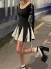 Taruxy en dentelle haute robe taille adaptée aux femmes pliables et patchwork mini-robe fille fille street mince en regardant les vêtements pour femmes d'automne 240426